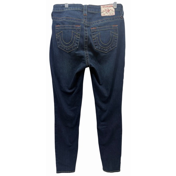 True Religion Women Dark Blue Straight Jeans Jennie Mid Rise Curvy Skinny Sz-29 - Picture 15 of 16